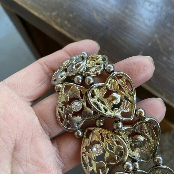 Mom Hearts Charms Chain Bracelet Silver Tone Crystal Elastic Stretch - Picture 4 of 5